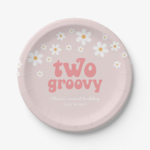 Retro Two Groovy Gänseblümchen Boho Blumen zweiter Pappteller