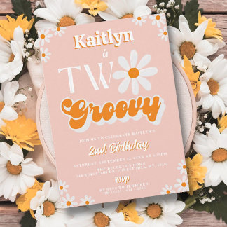 Retro Two Groovy Girls 2. Geburtstag Einladung