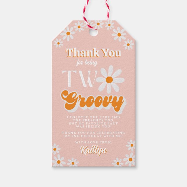 Retro Two Groovy Girls 2. Geburtstag Geschenkanhänger (Vorderseite)