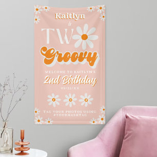 Retro Two Groovy Girls 2. Geburtstag Willkommen Banner