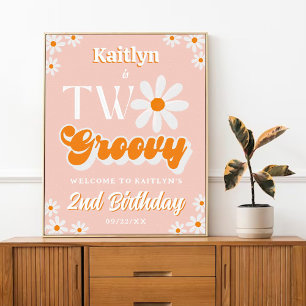 Retro Two Groovy Girls 2. Geburtstag Willkommen Poster