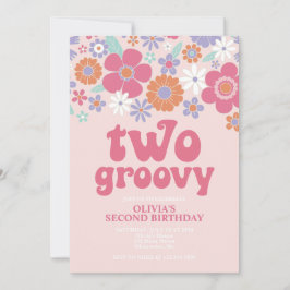 Retro Two Groovy Pink Floral Einladung