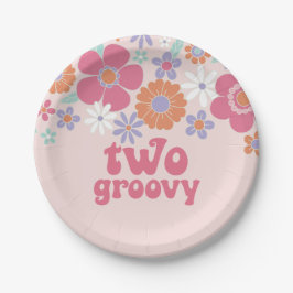 Retro Two Groovy Pink Floral Pappteller