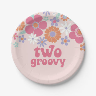 Retro Two Groovy Pink Floral Pappteller
