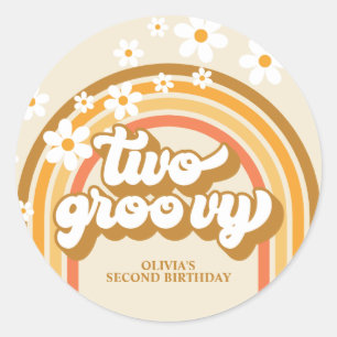 Retro Two GroovY Rainbow Brown Orange Birthday Runder Aufkleber