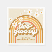 Retro Two GroovY Rainbow Brown Orange Birthday