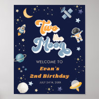 Retro Two the Moon Space Birthday Welcome 