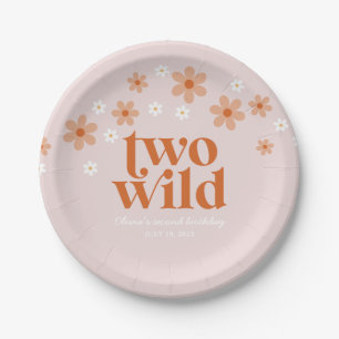 Retro Two Wild daisy boho Zweiter Geburtstag Pappteller