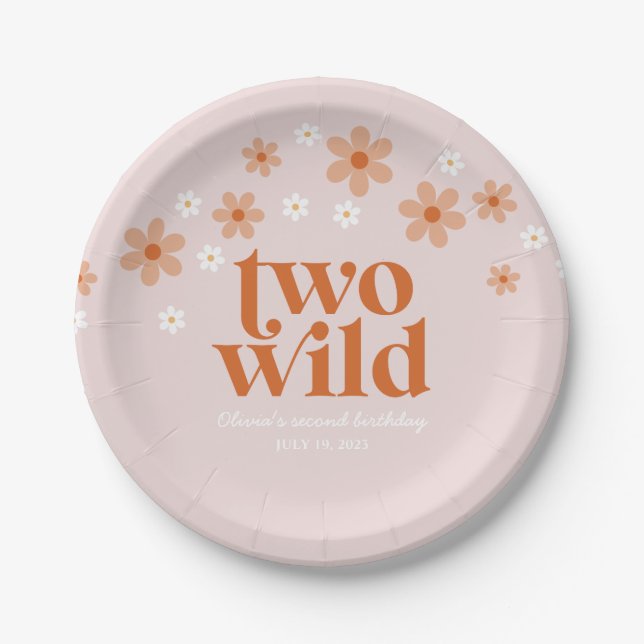Retro Two Wild daisy boho Zweiter Geburtstag Pappteller (Vorderseite)
