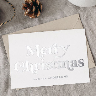 Retro-Typ Frohe Weihnachten Nicht-Foto Silber Folien Feiertagskarte