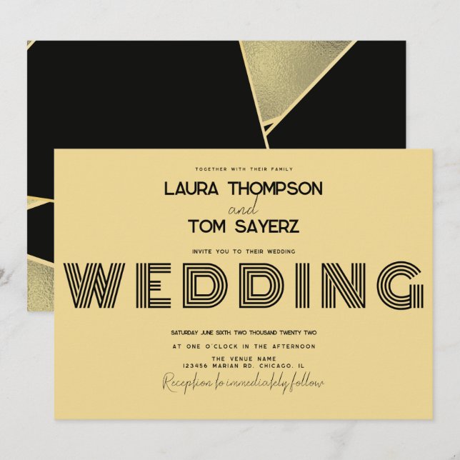 Retro Type Simple Block Wedding Yellow Black Einladung (Vorne/Hinten)