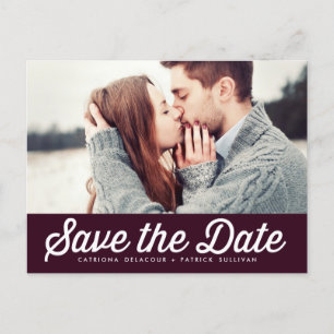 Retro-Typografie Aubergine Save-the-Date-Foto Ankündigungspostkarte