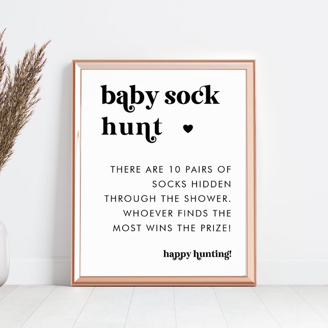 Retro Typografie Baby Sock Hunt Babyduschzeichen Poster (Von Creator hochgeladen)