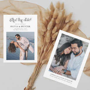 Retro Typografie Black and White Wedding Save The Date