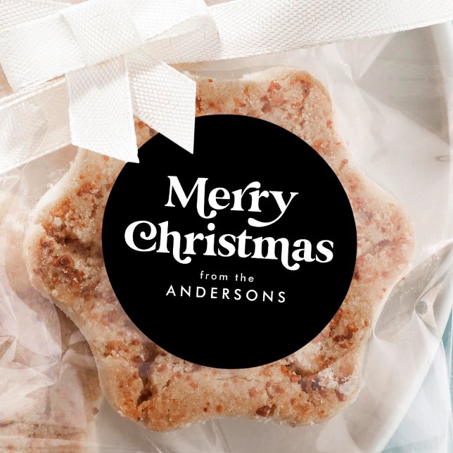 Retro Typografie Black Frohe Weihnachten Runder Aufkleber (Von Creator hochgeladen)