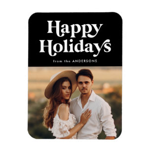 Retro Typografie Black Happy Holidays Foto Magnet
