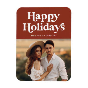 Retro-Typografie Braunes Frohes Fest Foto Magnet