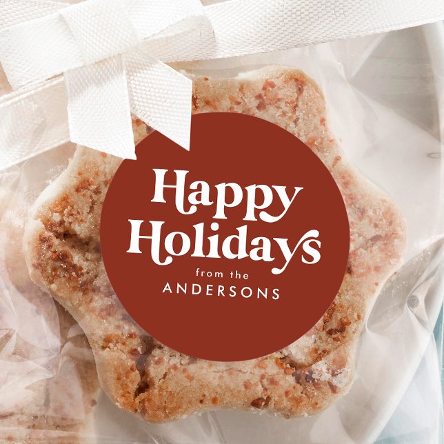 Retro Typografie Brown Happy Holidays Runder Aufkleber (Von Creator hochgeladen)