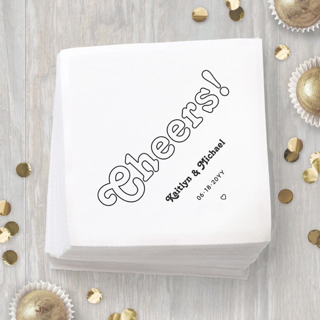 Retro Typografie Cheers! Schwarz-Weiß-Hochzeit Serviette (Von Creator hochgeladen)