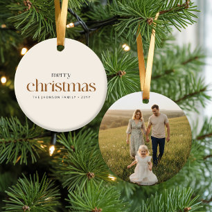 Retro-Typografie-Familienfoto Frohe Weihnachten Keramik Ornament