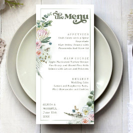 Retro Typografie Floral Boho Sage Green Wedding Menükarte
