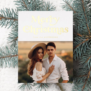 Retro-Typografie Frohe Weihnachten Foto Gold Folien Feiertagspostkarte