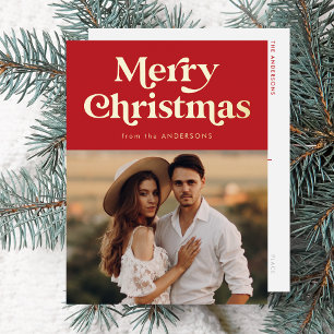 Retro-Typografie Frohe Weihnachten Foto Rot und Go Folien Feiertagspostkarte