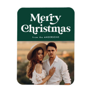 Retro Typografie Grün Frohe Weihnachten Foto Magnet