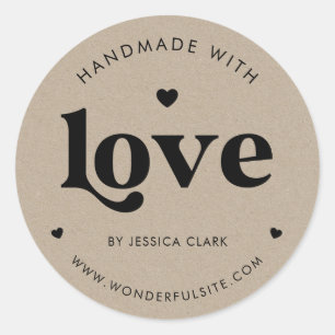 Retro-Typografie Handgemacht mit Liebe Herz Kraft Runder Aufkleber