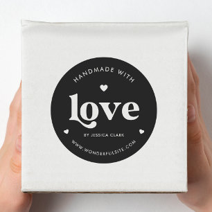 Retro-Typografie Handgemacht mit Liebe Herz Schwar Runder Aufkleber