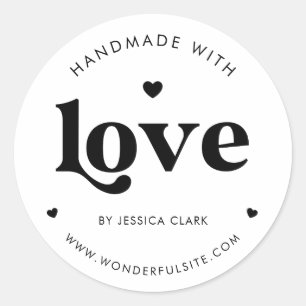 Retro-Typografie Handgemacht mit Liebe Schwarzes H Runder Aufkleber