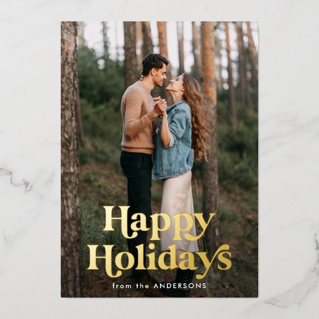 Retro Typografie Happy Holidays Foto Folien Feiertagskarte (Vorderseite)