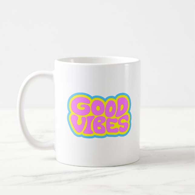 Retro-Typografie-Kaffeetasse mit guten Vibes Kaffeetasse (Links)