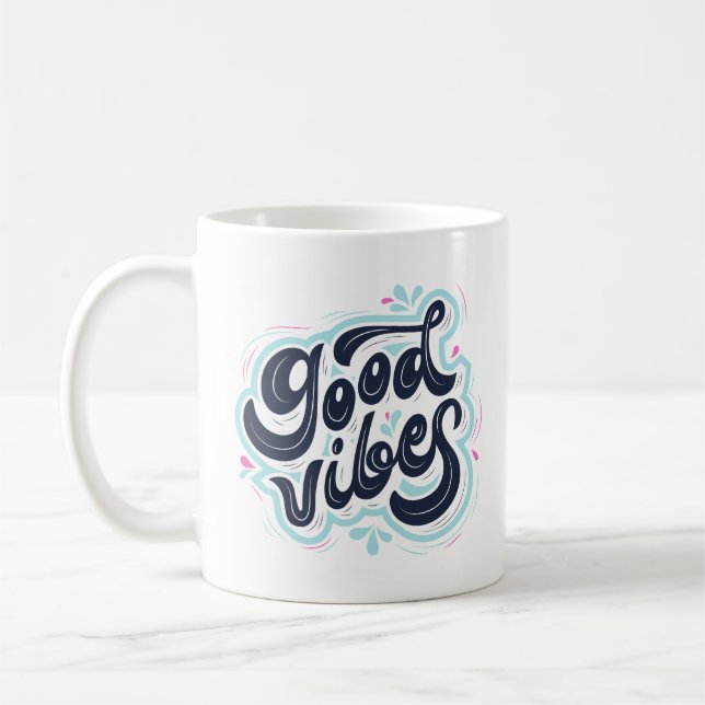 Retro-Typografie-Kaffeetasse mit guten Vibes Kaffeetasse (Links)
