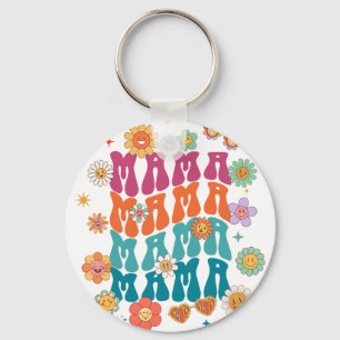 Retro-Typografie Mama Mama Florales Smiley-Gesicht Schlüsselanhänger