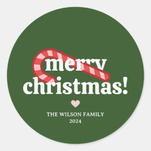 Retro Typografie Merry Christmas Candy Cane Runder Aufkleber