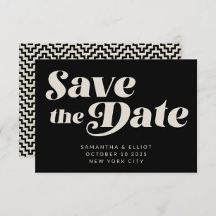 Retro Typografie Mid Mod Art   Schwarz und Weiß Save The Date