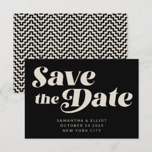 Retro-Typografie Mid-Mod-Kunst Schwarz und Weiß Save The Date
