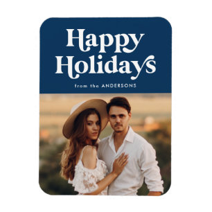 Retro Typografie Navy Happy Holidays Foto Magnet
