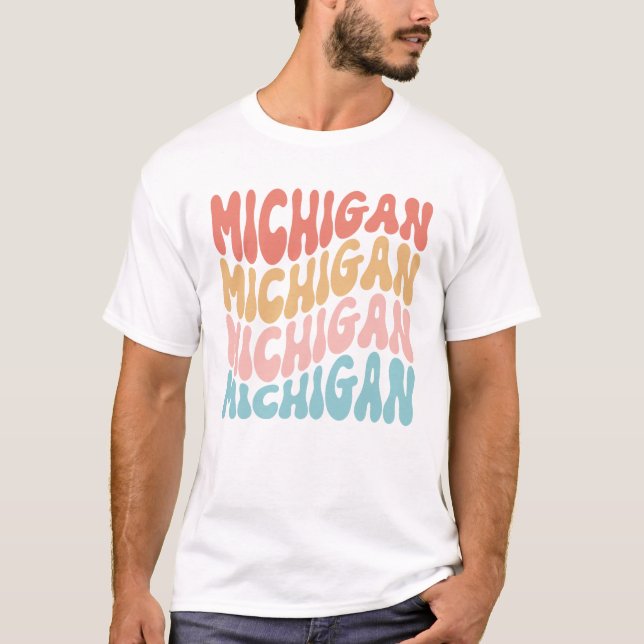 Retro Typografie Niedlich Wavy Text Grovy Michigan T-Shirt (Vorderseite)