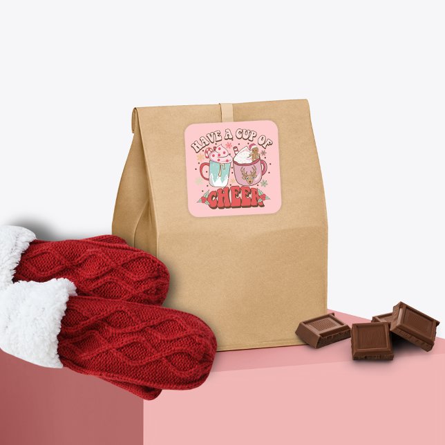 Retro Typografie, Niedlicher Holiday Cup of Cheer  Quadratischer Aufkleber (Von Creator hochgeladen)