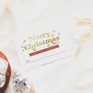 Retro Typografie Red & Gold Groovy Frohe Weihnacht Geschenkanhänger