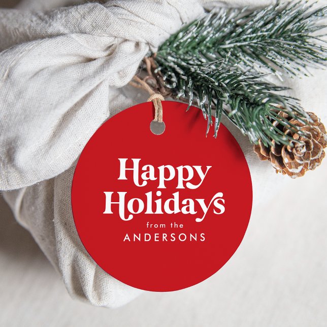 Retro Typografie Red Happy Holidays Geschenkanhänger (Von Creator hochgeladen)