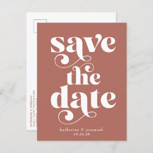 Retro Typografie Terracotta Wedding Save the Date Ankündigungspostkarte