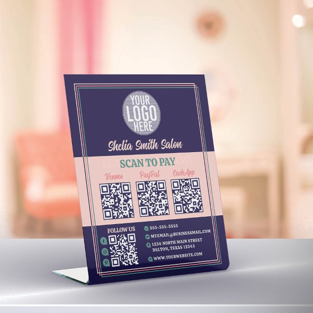 Retro Typografy Cool Business Cashless Scan Pay Sockelschild (Von Creator hochgeladen)