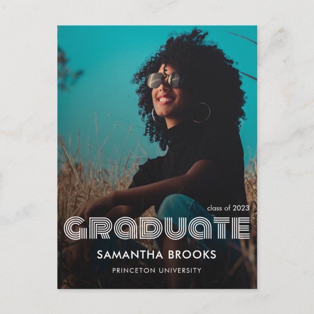 Retro Typografy Foto Abschluss Ankündigungspostkarte (Vorderseite)