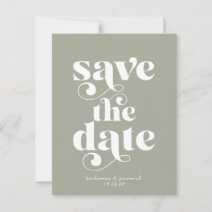 Retro Typografy Sage Green Wedding Save the Date