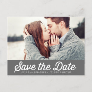 RETRO TYPOGRAPHY GRAY FOTO SAVE THE DATE POSTCARD ANKÜNDIGUNGSPOSTKARTE