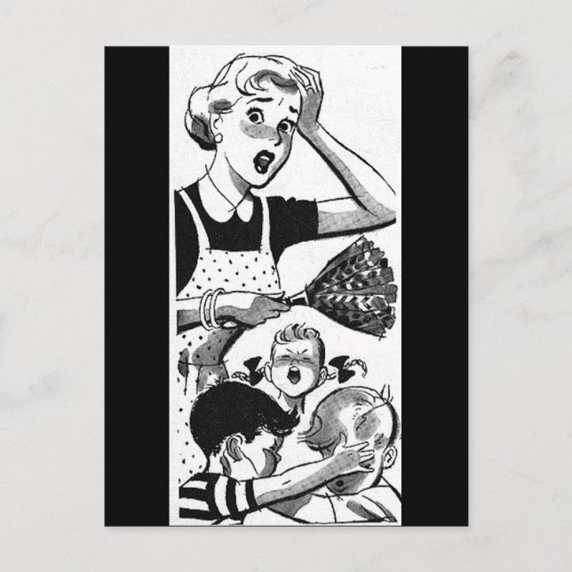 Retro überforderte Mutter Postkarte (Vorderseite)