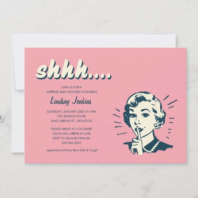 Retro Überraschungsdusche oder Party Einladungen (Vorderseite)